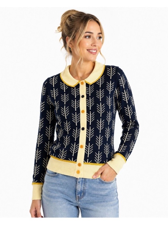 OXKnit Sweaters - NWT OXKNIT Women's Blue Retro 70s Jacquard Collared Cardigan
Sweater Size Small